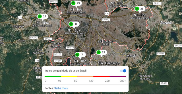 Google Maps passa a mostrar qualidade do ar em todo o estado de São Paulo